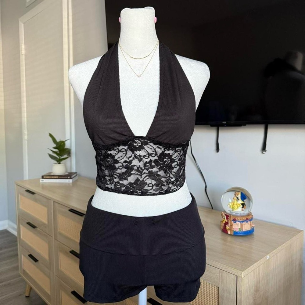 black halter top & short set
